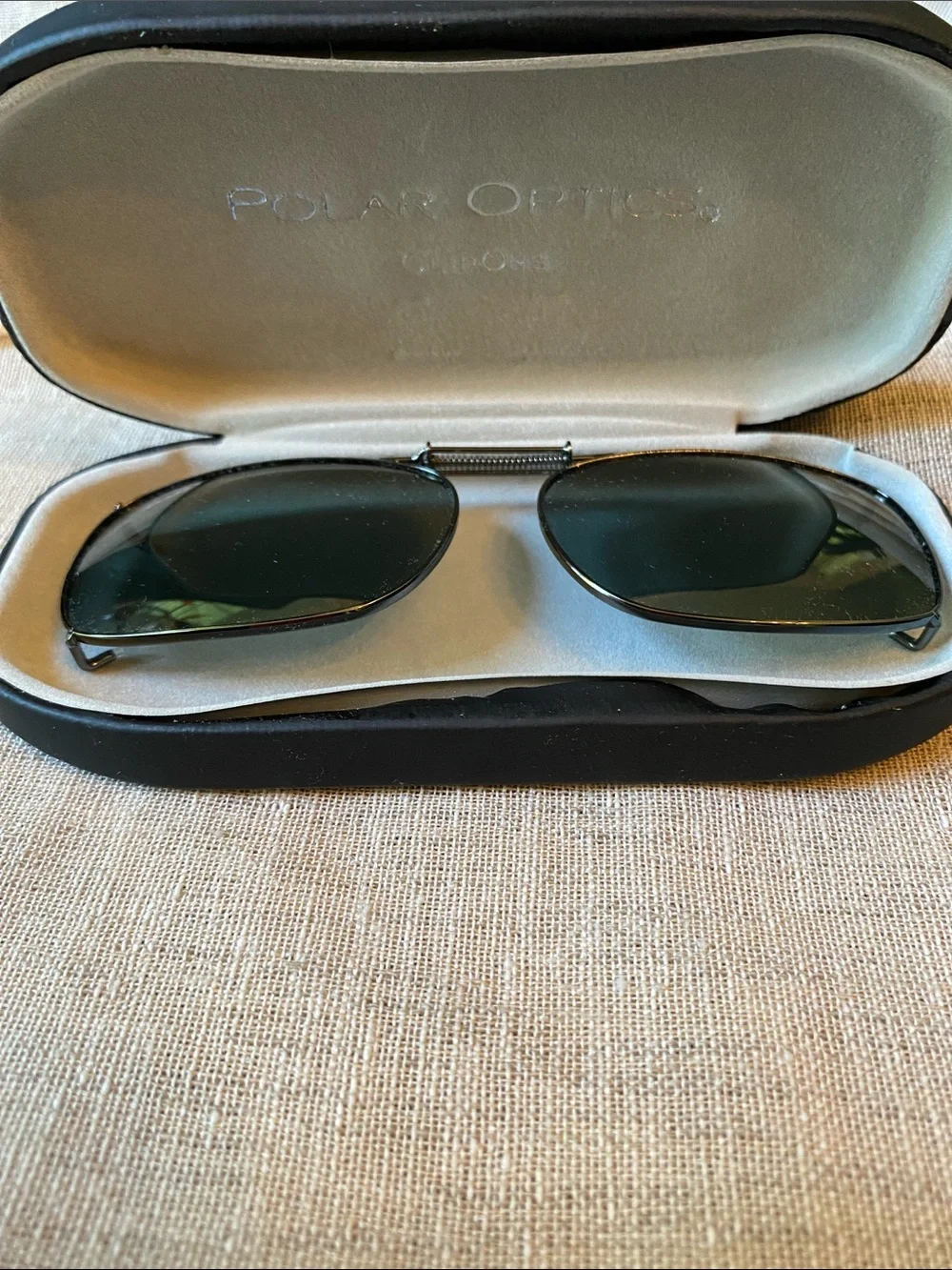 Polarized Foldable Clip-On Sunglass Lenses in Dark Green with clamshell case